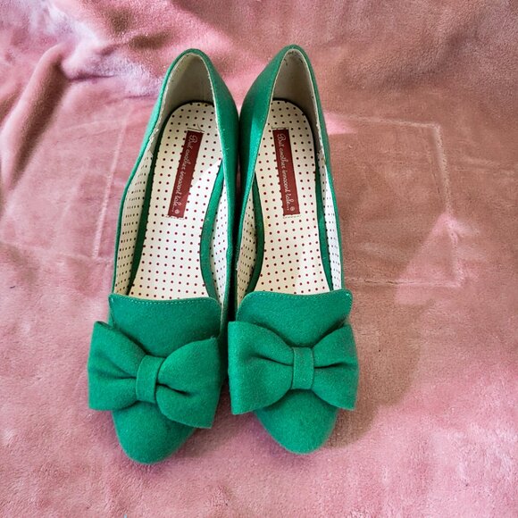 BAIT Modest Heels w/ Bow Wool / Felt Texture, Mint Green, Size 10 - Picture 2 of 8
